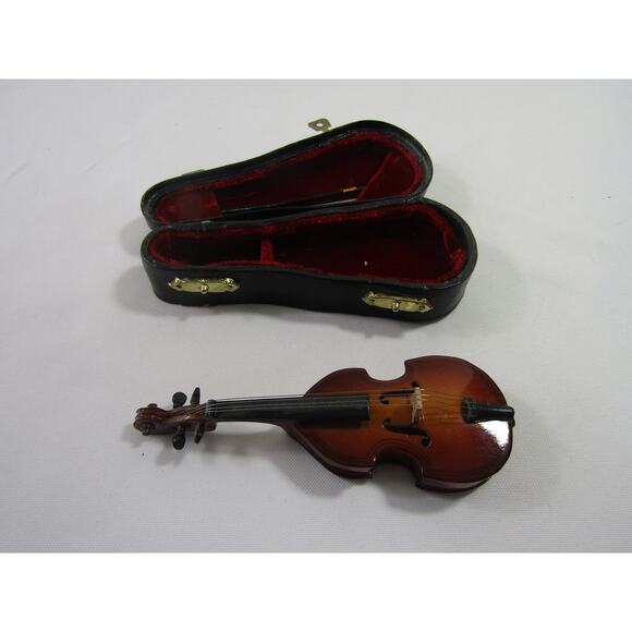 Miniature Brown Play Collectible Cello 5" with Case VTG Instrument - Picture 2 of 10